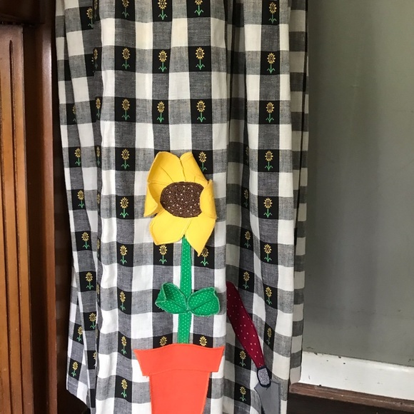 Rare Vintage Handmade Sunflower Tea Pot Cotton Gingham Calico Embroidered Dress - Picture 4 of 14